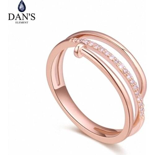 DANS Element Brand Real AAA Zirconia Micro Inlays Rose Gold Color Ring Party For Women Valentine Gift 129836