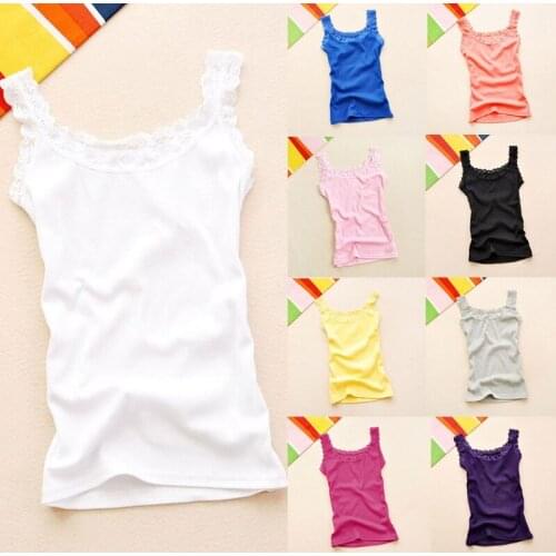 Women Summer Stretch Cotton Tank Top Sweet Lace Trim Solid Color Basic Cami Vest Casual Slim Fit Sleeveless Undershirt