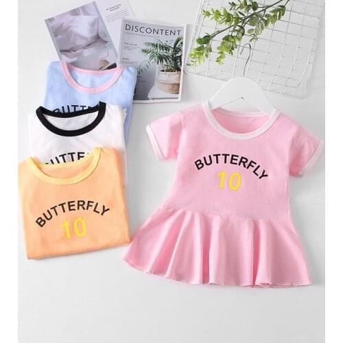 2021 Fashion Summer Clothing Short Sleeve Pleated Dress for Kids O-Neck Letters Print Casual Dresses Girls Mini Dress