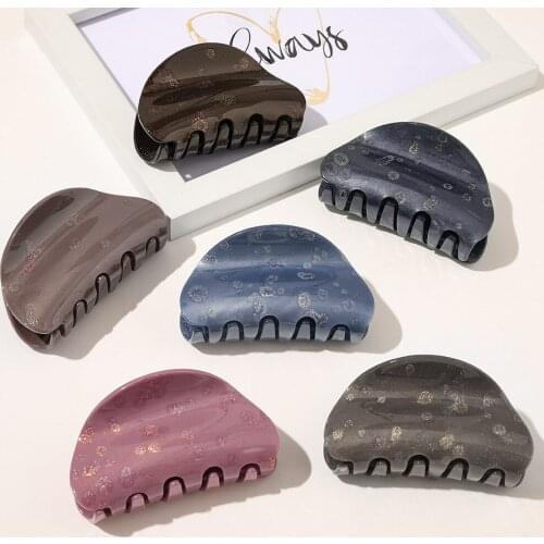 Fashion Sequined Marble Stripes Acrylic Solid Color Shining Hairpin Bath Pan Hair Claw for Women Girl Hair Accessories Headdress