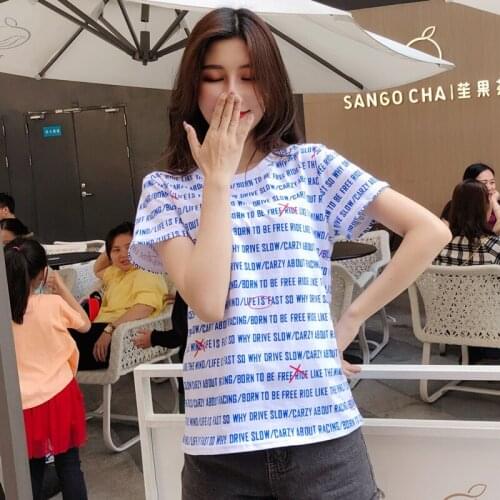 Fashion Korean Creative Letter Stripe Print Tees Short Sleeve Cotton T-Shirts Trend Women Loose Casual Tops