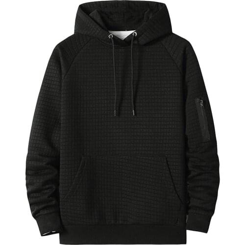 Mens Black Plaid Hoodies Sweatshirts 2020 Winter New Cotton Hoodie Men Hip Hop Streetwear Casual Sweatshirt With Kanga Pocket