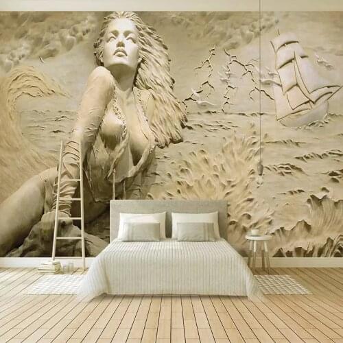 Custom Wall Mural Art Wall Painting European Style Golden 3D Stereoscopic Relief Sea Wave Sailboat Beauty Photo Wallpaper Murals
