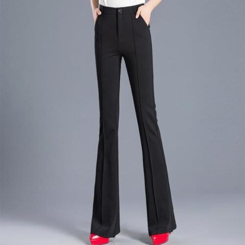 Women 2021 Spring Autumn New Fashion Solid Color Slim Pants Female Long Casual Pants Ladies High Waist Flare Trousers Q759