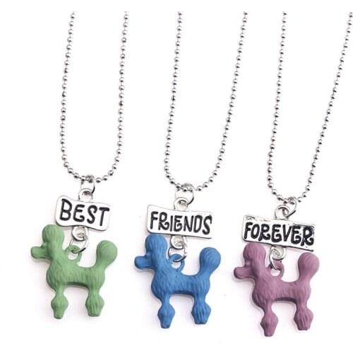 Children Best Friend Necklace Poodle Dog Pendant BFF 3 Necklace Friendship Jewelry Gifts For Kids 10 Set