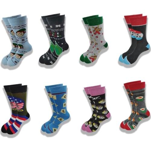 A Pair of Autumn and Winter Cartoon Animal Men and Womens Socks Yellow Blue Red Orange Green Grey Tube Senior Sewing Crew