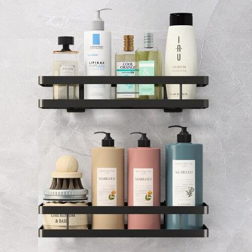 Bathroom Shelf Black Wall-Mounted Bathroom Shelves Shampoo Shelf Cosmetic Shelves Kitchen Nets Shelf Storage Rack Organizer Rack