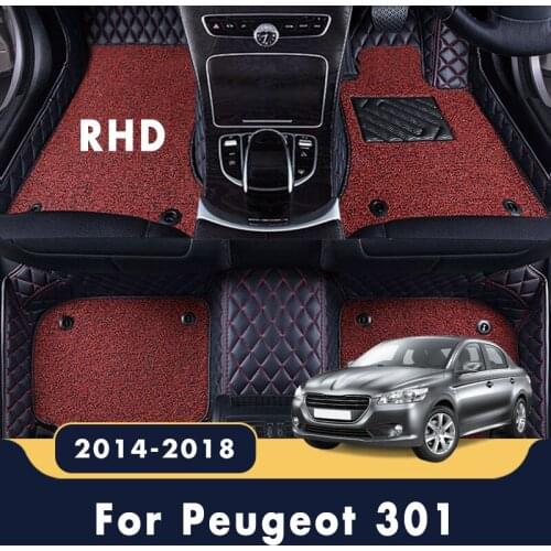 RHD For Peugeot 301 2018 2017 2016 2015 2014 Luxury Double Layer Wire Loop Car Floor Mats Leather Accessories Waterproof Carpets