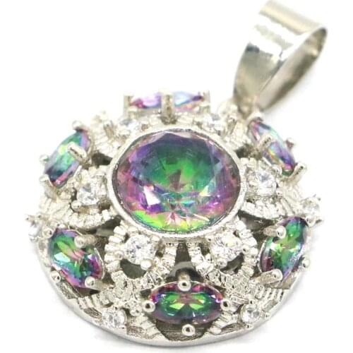 30x20mm Luxury Created Fire Rainbow Topaz Pink Morganite White CZ Gift Jewelry Silver Pendant