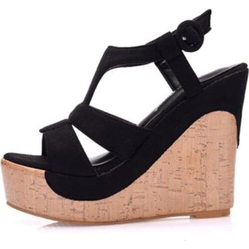 Large size 12 cm wedge waterproof platform hollow sandals platform wedge high heels womens wedge heel sandals