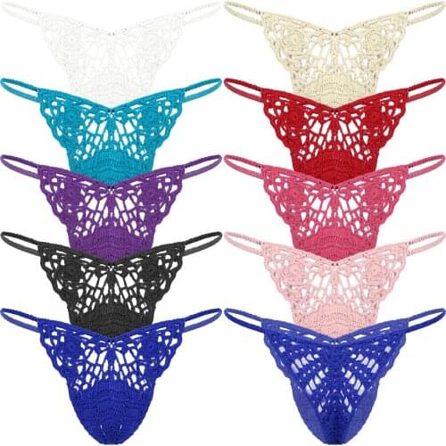 Sexy Thong Gay Mens Underwear Handmade Crochet Sexy G-string Sissy Panties Soft Breathable Man Sunbathing Thongs Swimming Briefs