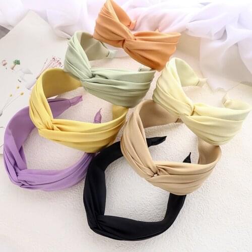 Spring Summer Satin Colorful Cross Knot Hairband Headband Adult Hair Accessories
