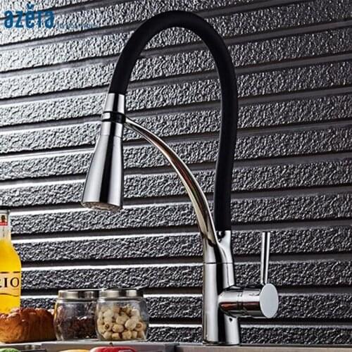 Azeta LED Function Kitchen Faucets Match Rubber Design Chrome Kitchen Single Handle Drop-down Mixer Tap AT2288L