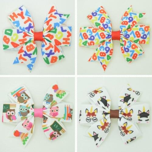 SUPWRF 3.1'' Back to school letter kids hair accessories hair bows With Clip hair Printed Ribbon headwear wholesale 20 PCS T0929