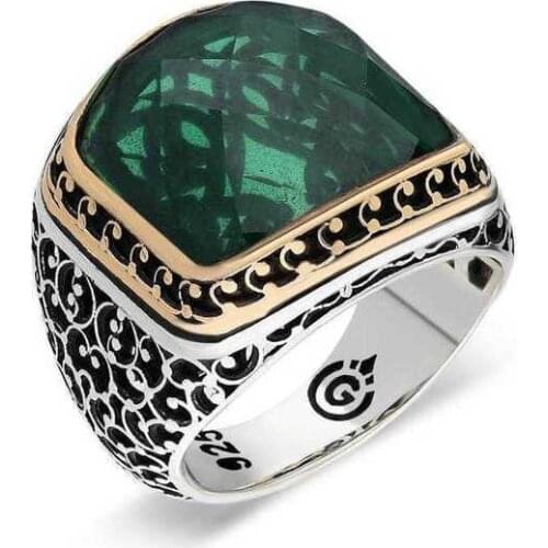 Tevuli 925 Sterling Silver Green Zircon Stone Mens Ring