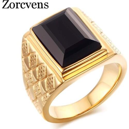 Modyle Men Black Punk Wedding Brand Rings Gold-Color Retro Ring Black Stone Men Rings Jewelry