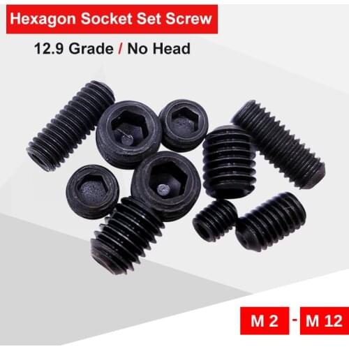 Hex Socket Set Screw M2 M2.5 M3 M4 M5 M6 M8 M10 M12 Carbon Steel Grub Screw Grade 12.9 Black Color Match With Hex Socket Wrench