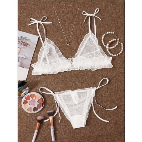 YED Womens Lace Three-point sexy Set two pieces lace Lingerie women Underwear Sexy