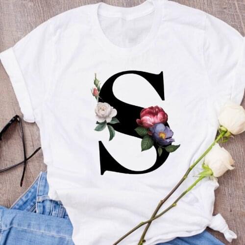 Women Graphic Letter S Flower Short Sleeve Girl Clothes 90s Floral Lady Clothing Female Tees Print Tops T Shirt Womens T-Shirt