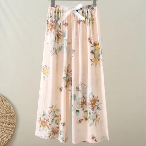Womens Home Wear Clothes Summer Loose Wide Cage Pants with Print Cheap Pajama Cotton Gauze Shorts 100% Soft Plus Size Sleepwear