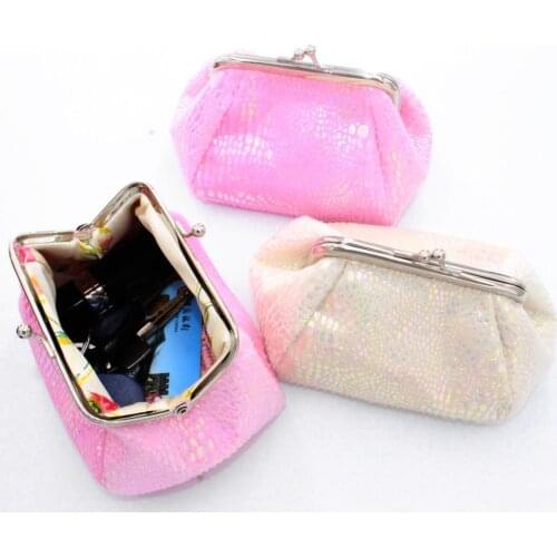 Women Laser Kiss Lock Round Wallet Clutch Pouch Coin Cash Card Holder Purse