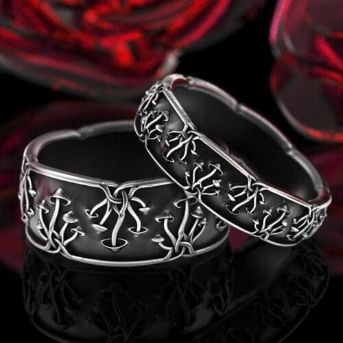 Vintage Ancient Silver Color Mushroom Wedding Rings for Women Men Creative Punk Hip Hop Plant Couple Ring Boho Jewelry Gift