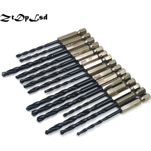 ZtDpLsd 15Pcs 3mm 4mm 5mm 1/4" Titanium Coated Hex Shank Hss High Speed Steel Twist Drill Bits Set Metal Power Tool Accessories