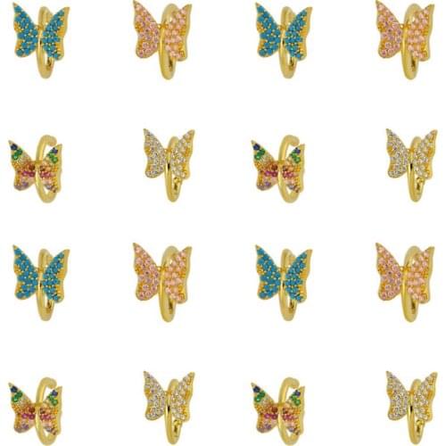 1 PIECE cute lovely animal butterfly earring gold filled Colorful cz rainbow jewelry ear cuff no piercing women clip on earring