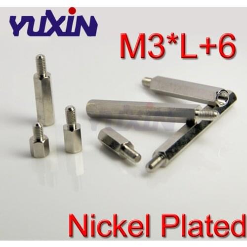 100pcs M3*L(=4/5/6/7/8/9/10/11/12-60)+6 Brass Standoff Spacer Nickel Plated Sliver Colour Male Female Brass Hex Screw Spacers