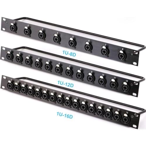 1U 8-Way/12-Way16-Way 3 Pole XLR Female Chassis Connnector jumper board socket 19-inch 1U cabinet multifunctional XLR panel