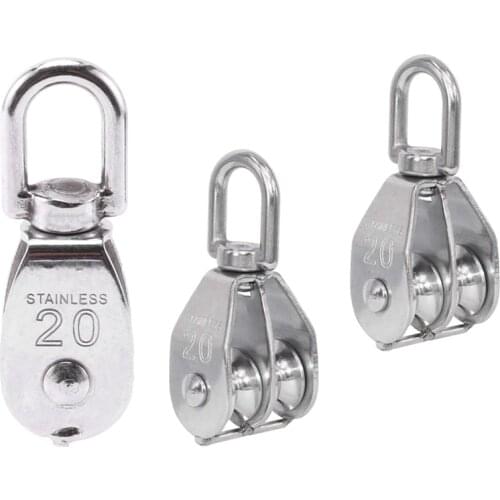 3 Pcs Steel Wire Pulley Stainless Steel M20 Heavy Duty Rope Pulley Block, 1 Pcs Single Wheel & 2 Pcs Double Pulley