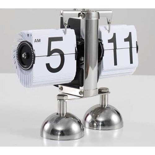Automatic Page Turning Clock Desk Stainless Steel Flip Digital Clocks Vintage Living Room Home Decor Retro Table Quartz Clocks