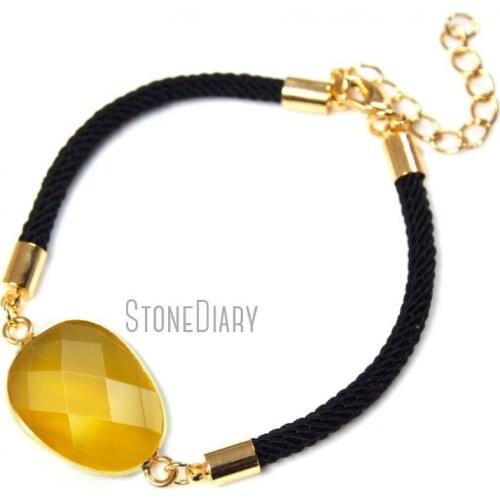10Pcs Citrines Crystal Bracelet Black Fiber Cotton Gold Electroplated Faceted Free Form Bracelet Adjustable BM14885