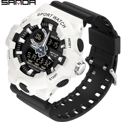 Sanda Electronic Watch For Men Outdoor Sport Watches Digital Clock Dual Display Casual Waterproof Multi-color Youth Wristwatch
