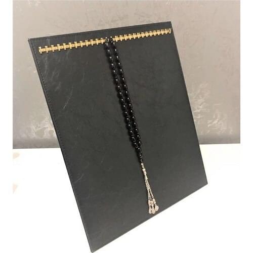 Enlightened Decor Vertical Leather Black Necklace ZincirTesbih Stand