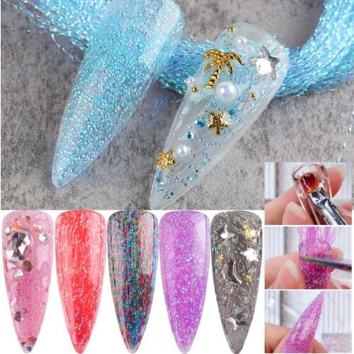 Fluorescent Fiber For Nail Extension Form Laser Silk Fiberglass Colorful Holographic Fiber UV Gel Nails Building Tool NLYGS01-12