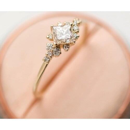 Geometric Square Rings for Women Wedding Gold Color Rhinestone Female Finger Rings for ladys Charm Jewelry