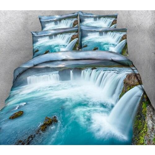 Custom size 3D bedding sets king size bedsheet Duvet bed cover Pillowcase flat sheet Twin king Queen Bed Linen Waterfall print