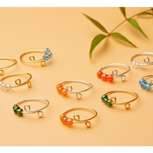 Colorful Relax Pressure Glass Beads Open Ring Women Exquisite Reduce And De-stress Fidget Adjustable Folding Rings Jewelr