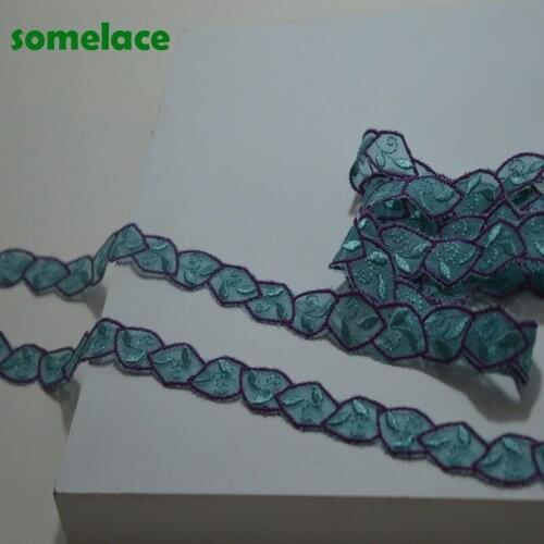 15Yds/lot 2cm Blue Floral Purple Edge Wavy High quality Venise Lace Venice Trim For Garments And Wedding