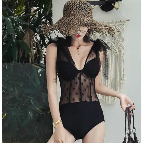 Summer Pure Black New Swimsuit Women Thin And Cover Belly Gather Two-piece Skirt Style Vacation Hot Spring Bikini