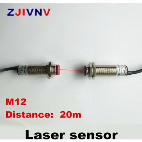 M12 Laser photoelectric sensor visible red light through beam type NPN PNP NO distance 20m normally open switch