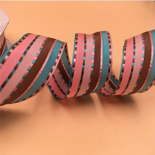 38mm X 25yards Wired Edges Stitched Line Stripes Taffeta Ribbon. Gift Bow,wedding,cake Wrap,tree Decoration,wreath N1041