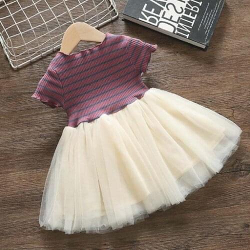 Summer Girls Princess Dress Kids Strpied Knitted Top Gown Party Dress Children Birthday Wedding Clothing