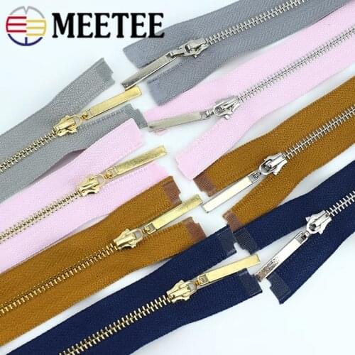 Meetee 2pcs Close-End 20/30cm Open-End 40-70cm 3# Metal Zipper Gold Silver Tooth Auto Lock Zip for Sewing Jacket DIY Bag Decor