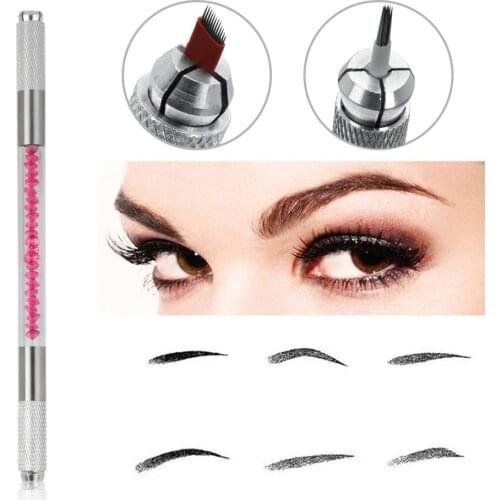 Micro blading pen Stainless Steel Permanent Makeup for Microblading Blade Round Needles Tattoo Manual Double Acrylic Pen