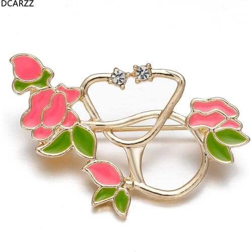 DCARZZ Stethoscope Lapel Pins Metal Enamel Brooch Trendy Jewelry Therapist Doctor Graduation Medical Crystal Pin Women Gift