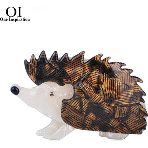 OI Fashion Vivid Brown Hedgehog Shape Brooch Acrylic Animal Jewelry For Children Scarf Corsage Pin Bag Ornaments