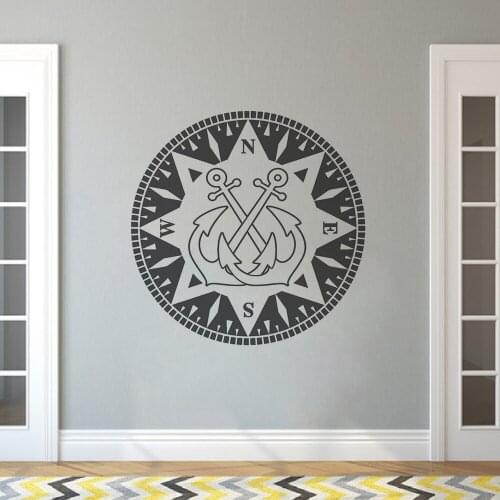 Nautical Anchor Wall Decal Compass Design Vinyl Wall Sticker Home Bathroom Decor Anchor Nautical Style Wall Art Poster AY1484