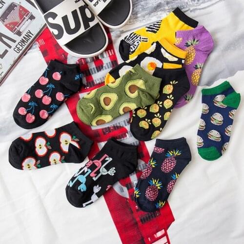 New Crew Avocado Apple Pineapple Cherry Fashion Fruit Socks Happy Cotton Funny Ankle Men Short No Show Summer Casual Socks Women